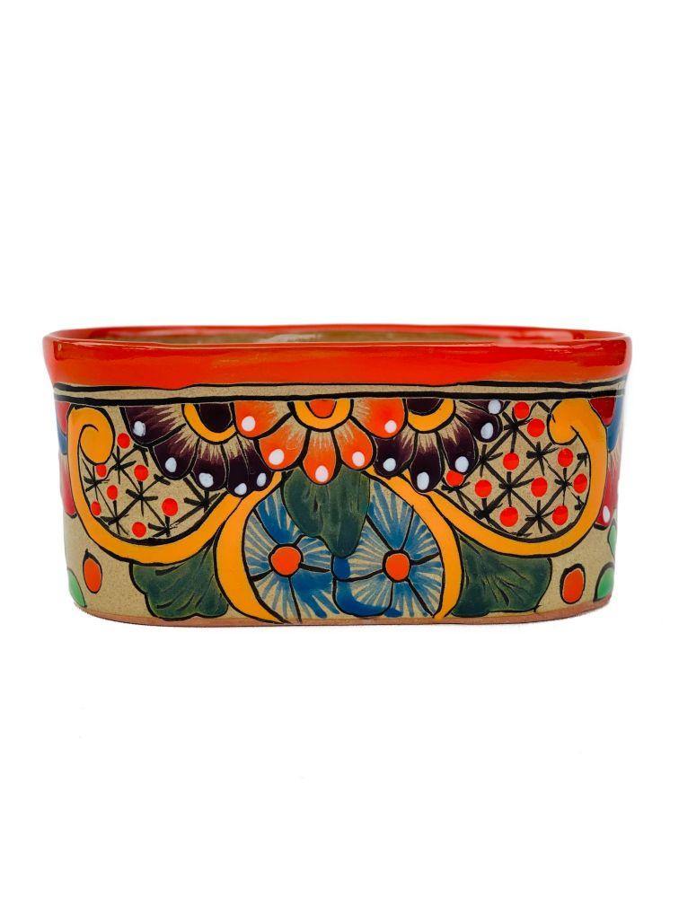 Hand Painted Terra Cotta Oval planter S - tenthousandpotsshop
