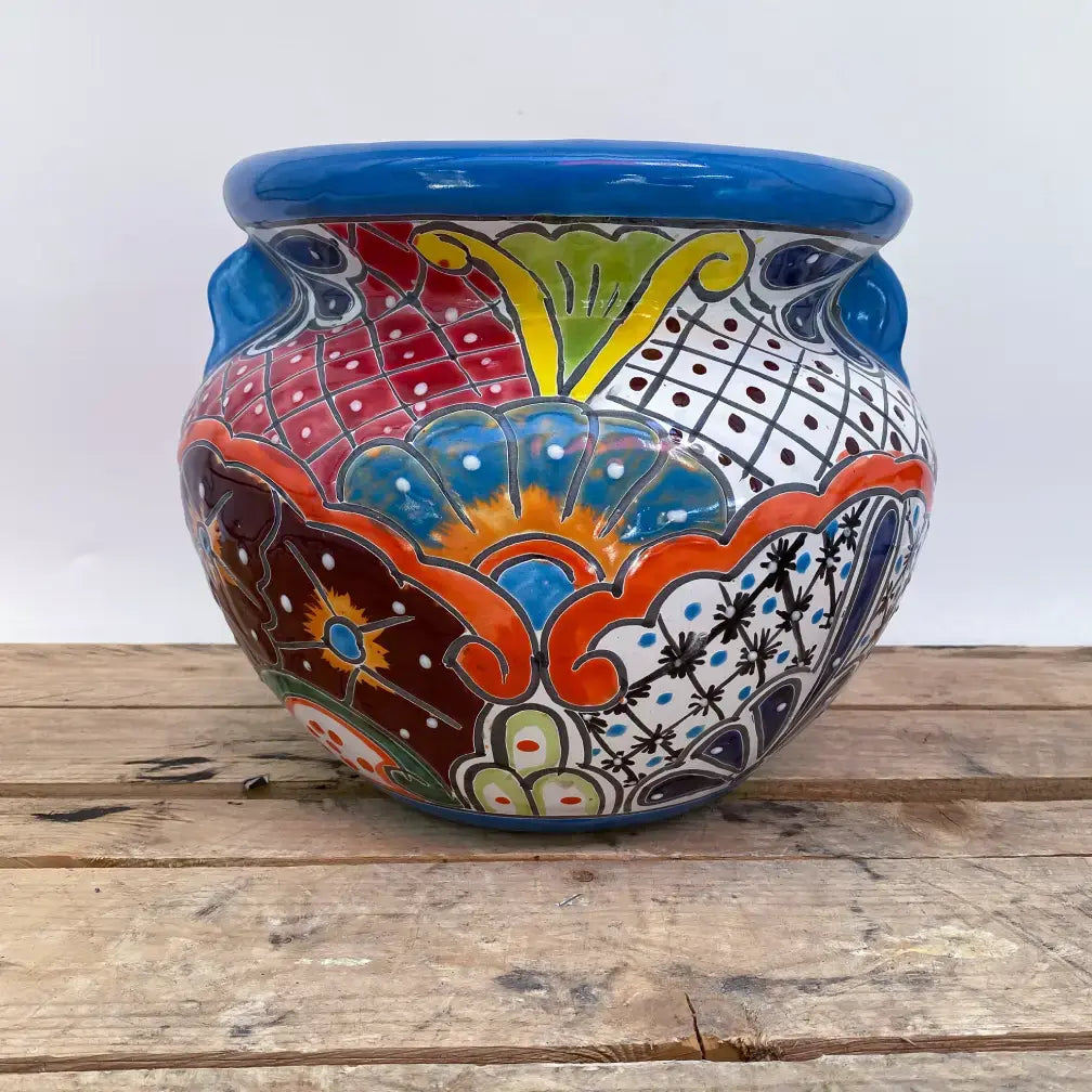 Multicolor Talavera Chata | Ten Thousand Pots - light blue