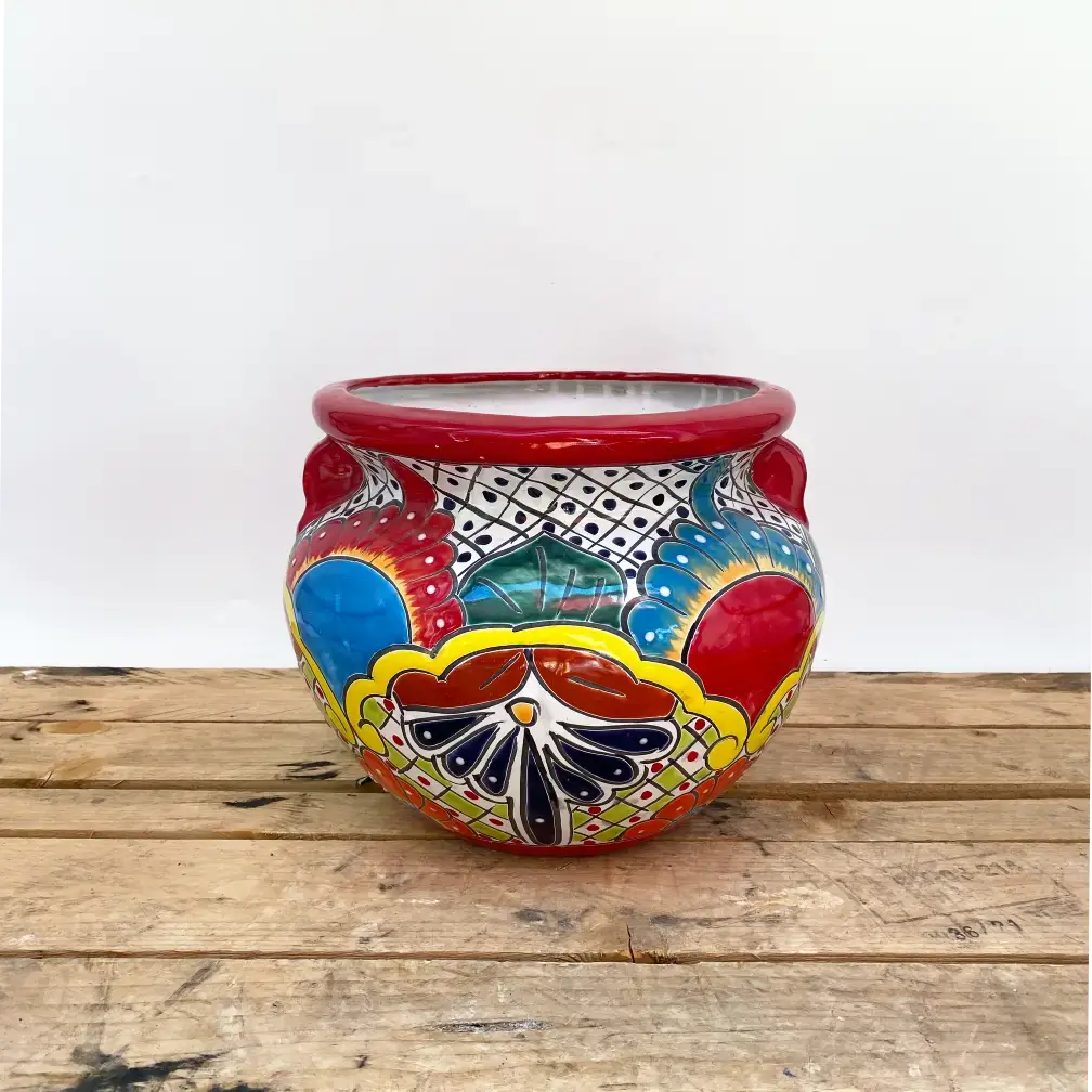 Multicolor Talavera Chata | Ten Thousand Pots - red