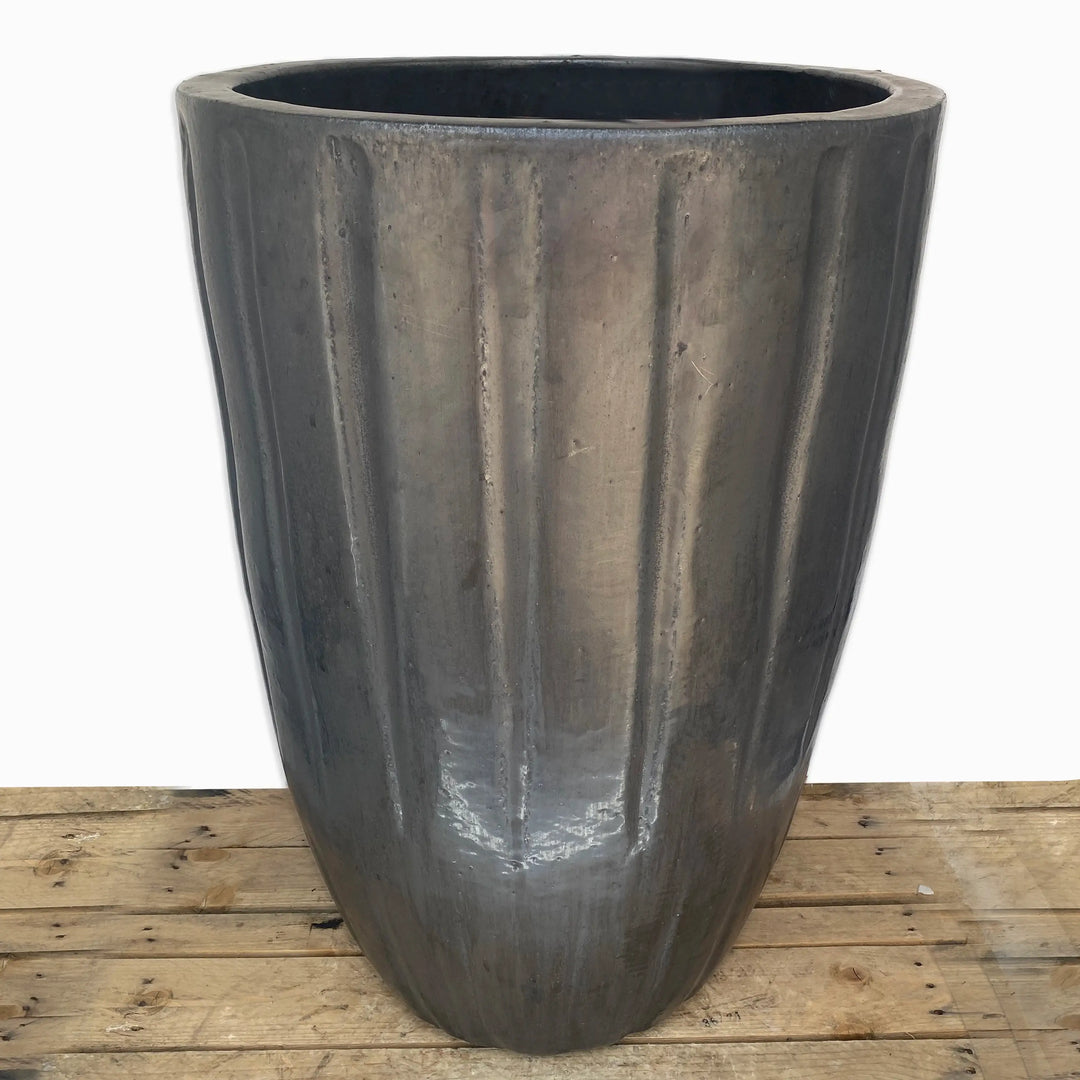 Matte Black Line Cylinder Ceramic Pot