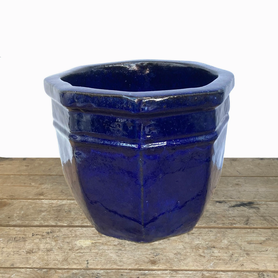 Blue Ceramic Octagon Planter