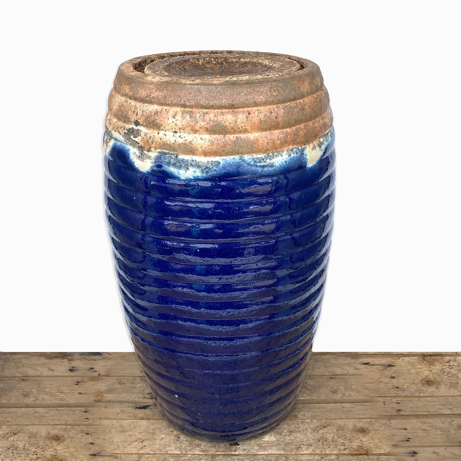 Angkor/Blue Ceramic Ringed Drum Fountain