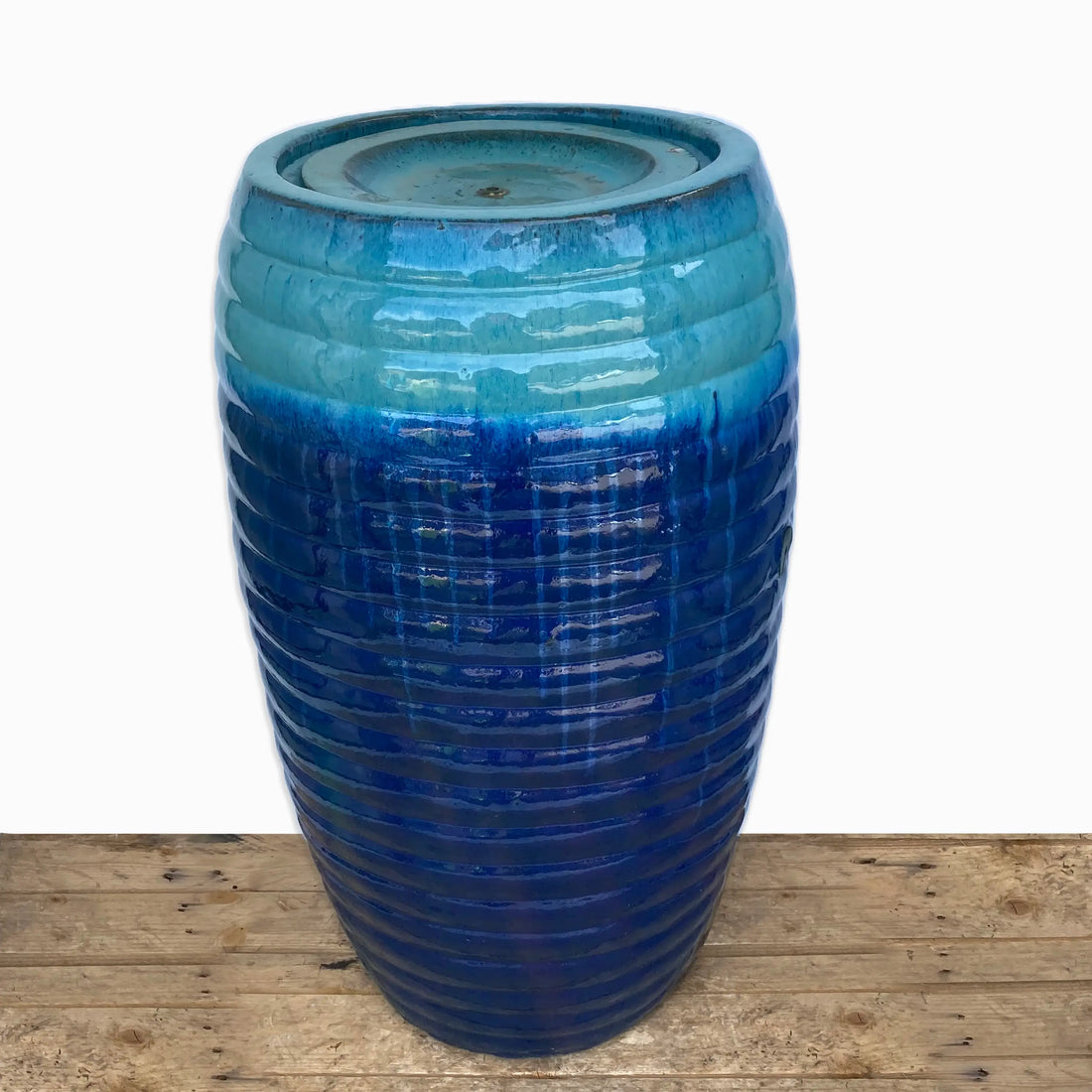 5251N33 - Marble Green/Blue Ringed Drum Fountain