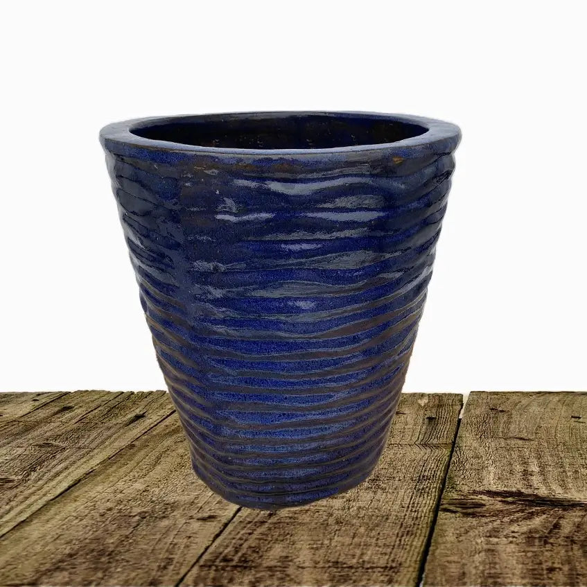 Blue Ripple Cone Pot