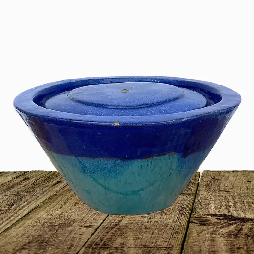 5266WFN57 - Blue/Marble Green Round Ceramic Cone Fountain