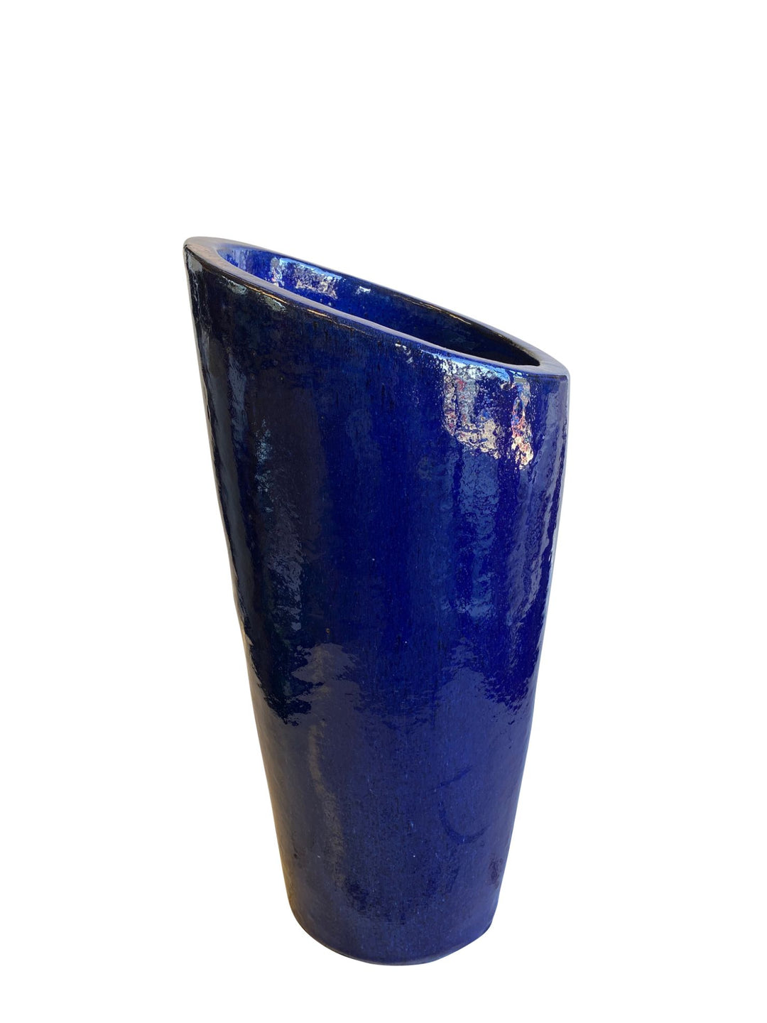 Blue Slanted Ceramic Planter