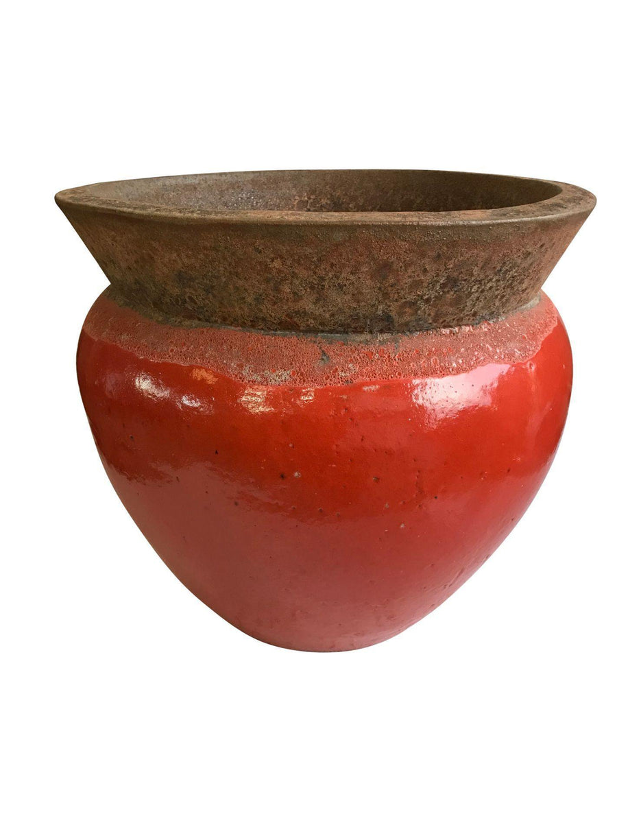 Angkor/Orange Slanted Rim Ceramic Planter - Ten Thousand Pots