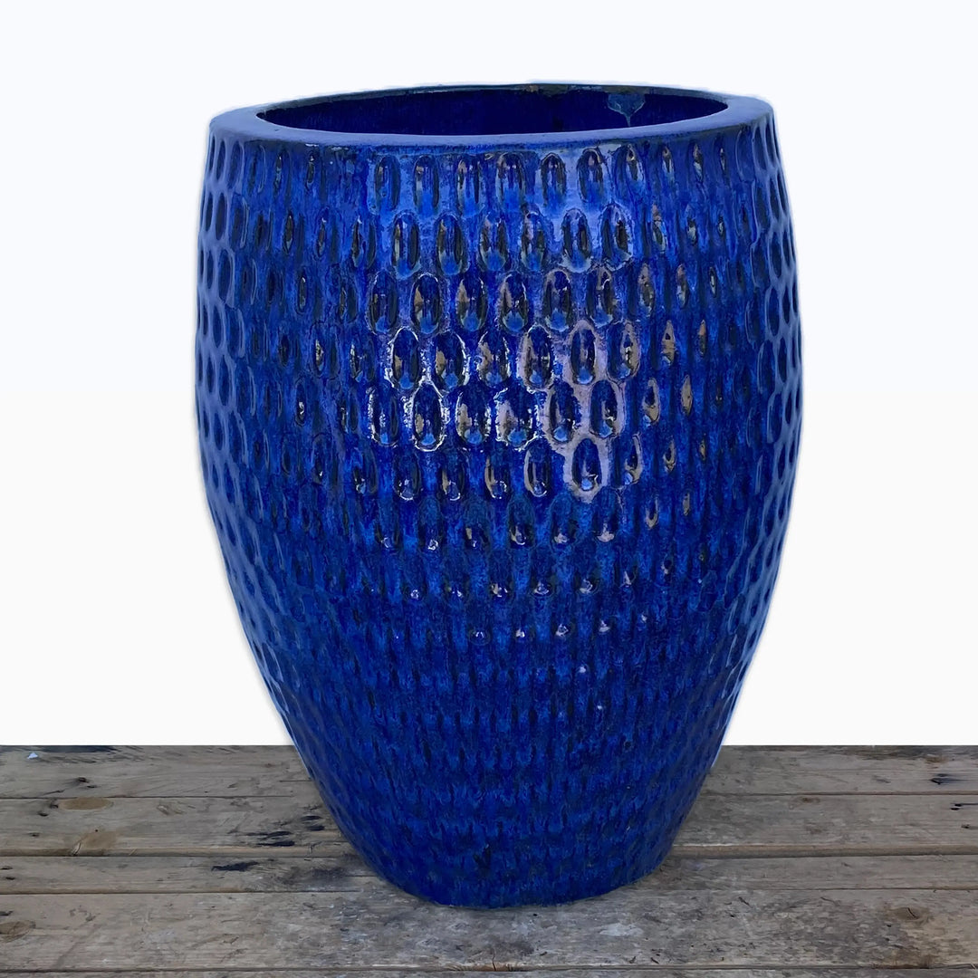 Blue Slim Waffle Ceramic Planter