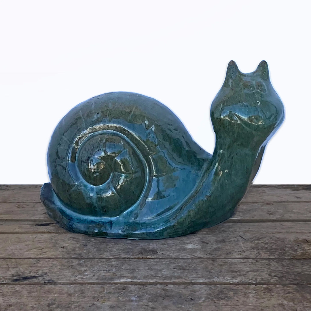 Moss Green Ceramic Snail Accent