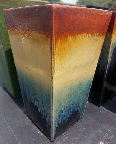 Copper Red Cream Shiny Black Ceramic Square Planter | Ten Thousand Pots