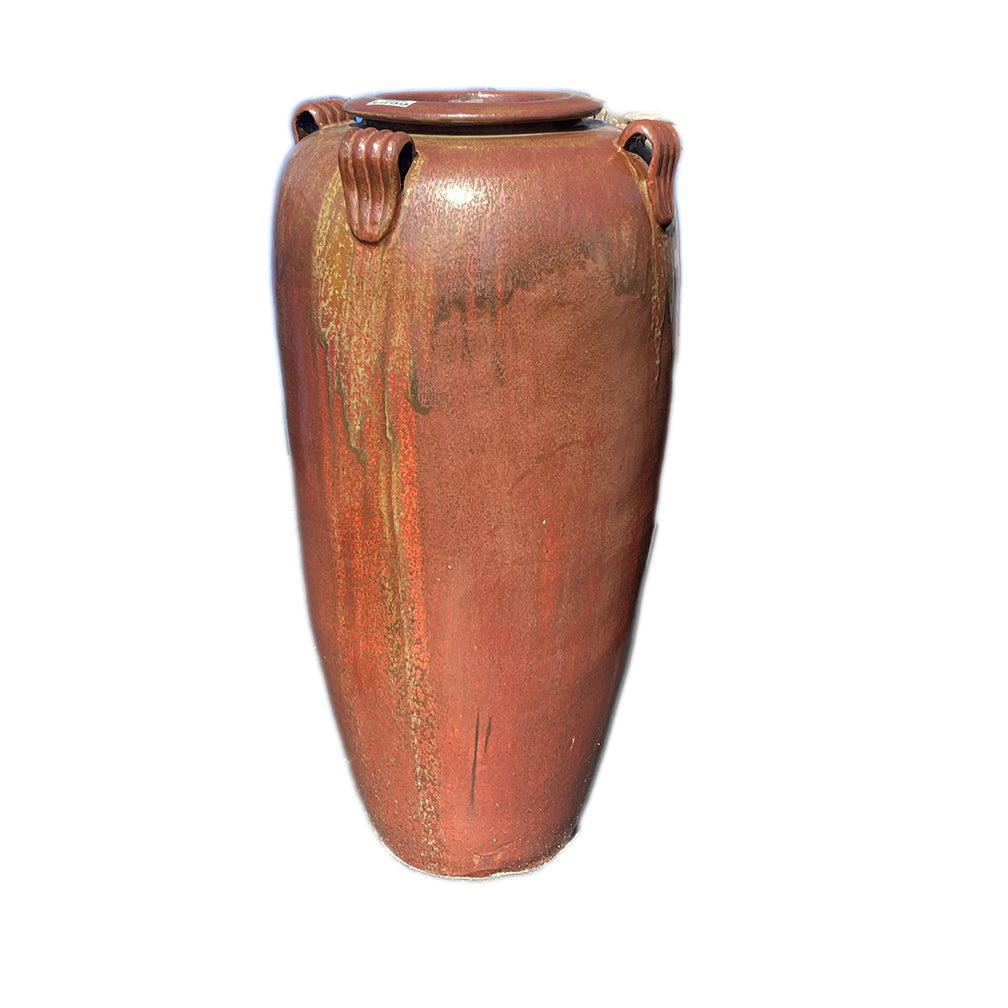 9840P11 - Copper Red Ceramic Temple Jar With Handles