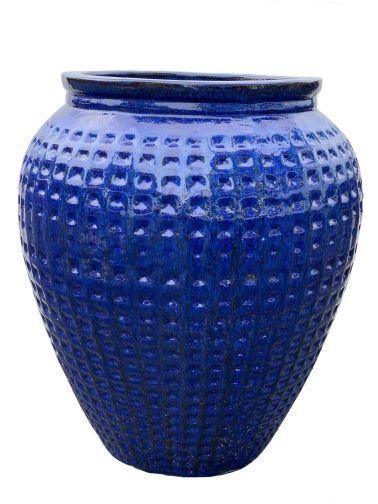 Blue Ceramic Waffle Jar - Large