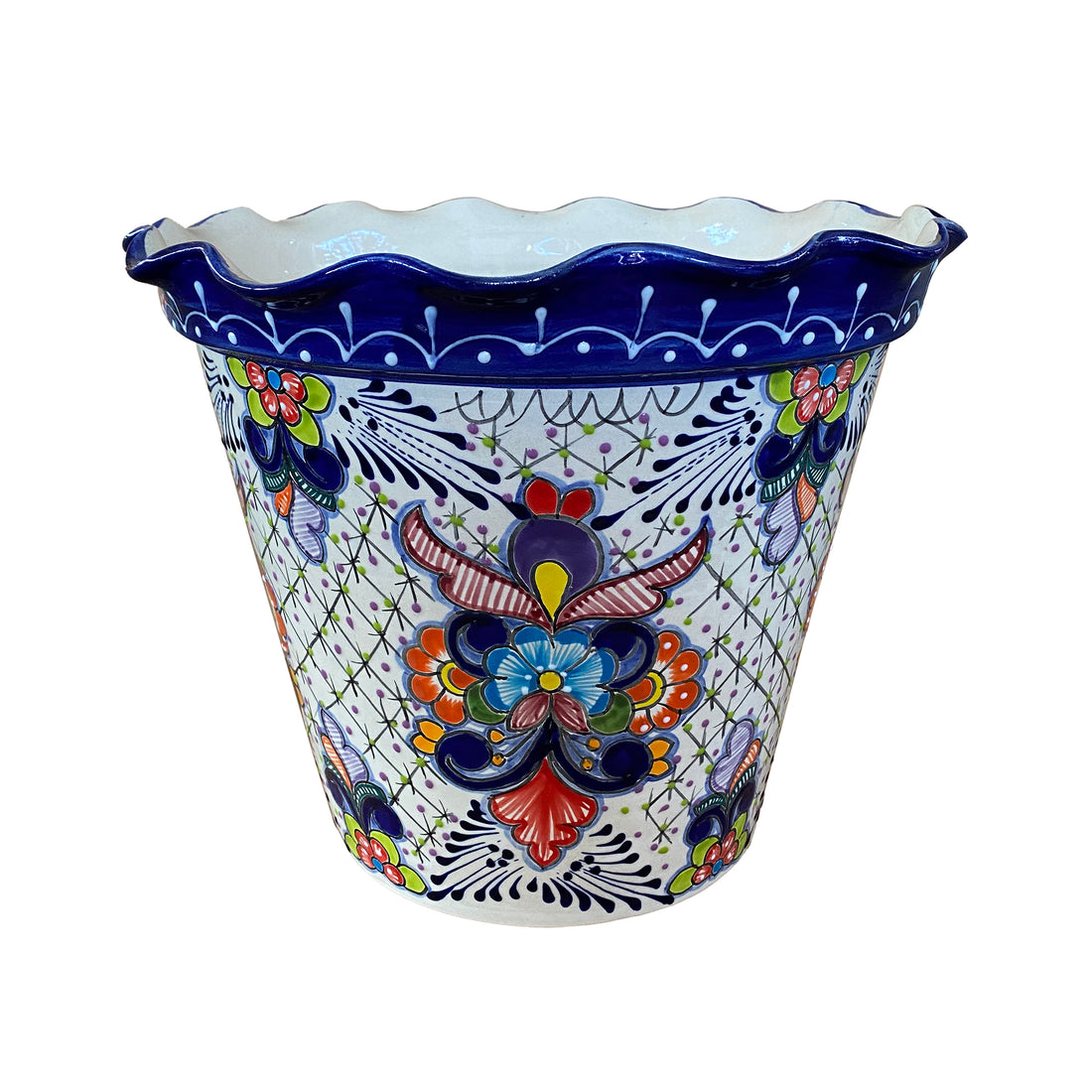 Blue Rim Wavy Rim Colorful Talavera Vaso | Talavera Planters