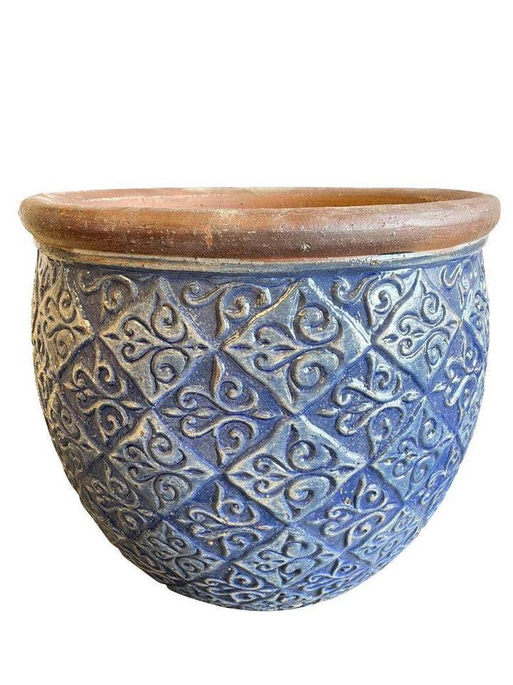 Midnight Blue Round Etched Ceramic Pot | Ten Thousand Pots