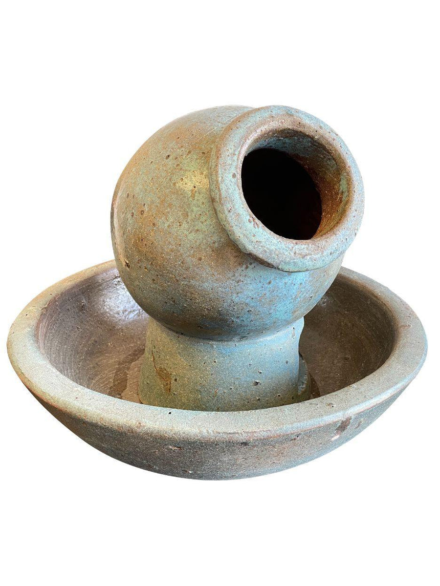 Matte Green Ceramic Pouring Jar With Bowl Fountain | Ten Thousand Pots
