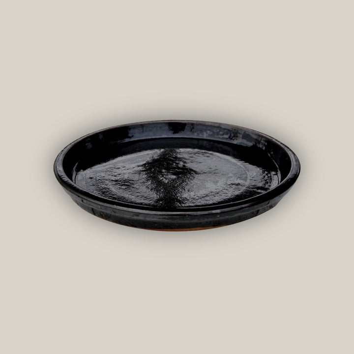 Glossy Black Round Ceramic Saucer - FREE SHIPPING