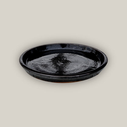 6135H34FS - Round | Shiny Black Ceramic Plant Saucer | High Fired Ecofriendly Clay - Sizes 8&quot;-24&quot; - FREE SHIPPING